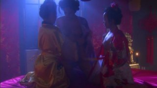 Sexy babes Mya Luanna, Bella Ling and Mia Lelani dress like geishas and have lesbie fun