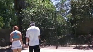 Tennis coach fucked redhead teen girl with her bestie