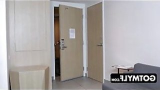 Muscular businessman gets submissive blonde in sexy lace lingerie as a welcum gift in his hotel room cumshot milf